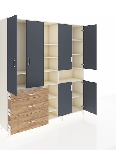 Hyperion Dolap 13 Raflı 3 Çekmeceli 6 Kapaklı 220x44x243 Aytaşı-antrasit/çam Antrasıt/atlas Çam