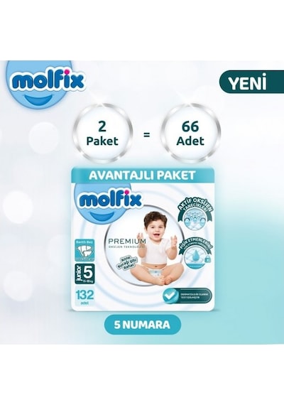 Molfix Premium Avantajlı Paket 66'lı x 2  132Adet PKT.MOLFIX.104 5 Numara