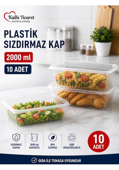 Plastik Saklama Kabı 2000 Gr 10 Adet Plastik Kapaklı Kase Sızdırmaz Kap Şeffaf Kullan At Kase