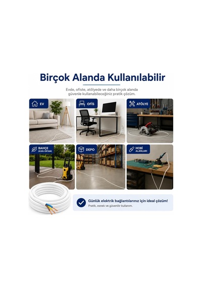 Tr 3x2,5 Mm Cca Ttr Beyaz Renk Kauçuk Topraklı Seyyar Elektrik Kablosu 10 Metre