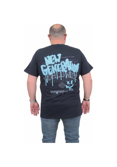 Moc Grande Mocgrande Erkek Büyük Beden Sıfır Yaka Tişört New Generation 24130 Lacıvert-Lacıvert Lacivert