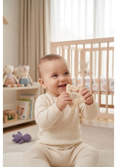 Yıldız Şekilli Esnek Bpa İçermeyen Kabartılı Pastel Renkli Oyuncak Bebek Diş Kaşıyıcısı Krem