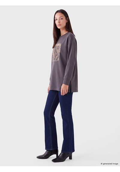 Lcw Everyday Gri Soft Touch Oversze Kadın Sweatshirt Tunik Diğer