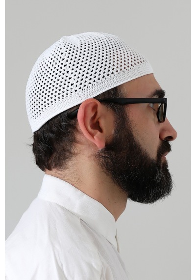 Örme Esnek Orlon Namaz Takke - Beyaz - Smz