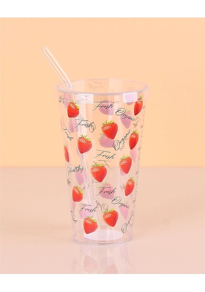 Desenli Plastik Pipetli Bardak 16 Cm 1 Adet Royaleks-enf-040