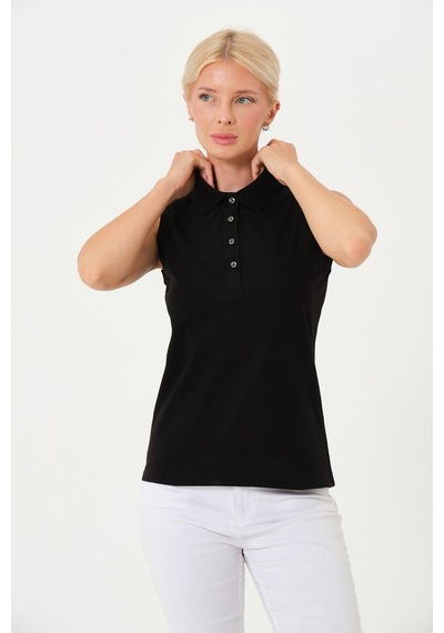 Kadın Regular Fit Kolsuz Polo SIYAH