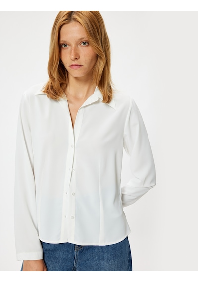 Koton Uzun Kollu Saten Gömlek Slim Fit Klasik Yaka Beyaz 5wak60006pw Beyaz