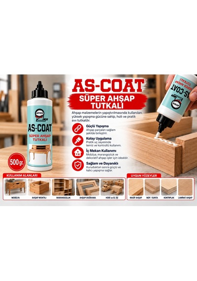 As-coat Süper Ahşap Tutkalı 500 Gr Mobilya Ve Marangoz Tutkalı
