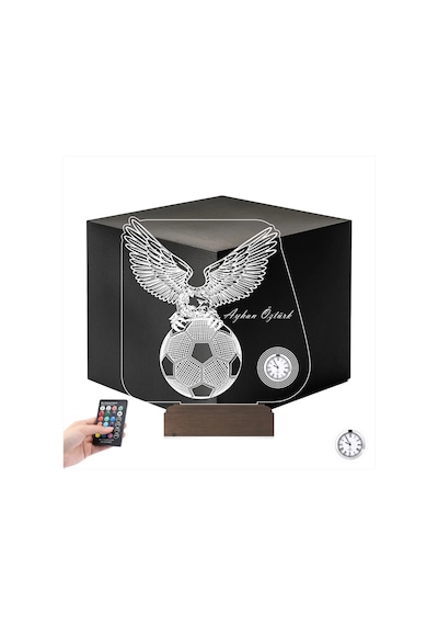 Luvivia Kartal Top Futbol Futbolcu Hediye Taraftar Kişiye Özel Metal Saatli 3d Lamba - Masa Gece Lambası