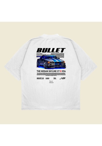 Tarzsokak Nissan Bullet Hızlı Ve Öfkeli Baskılı Oversize Unisex Pamuklu Nefes Alan Kalın Kum Beyaz