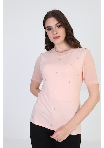 Ella Camelia Kadın Taş Detaylı Bluz 19E056 Pudra