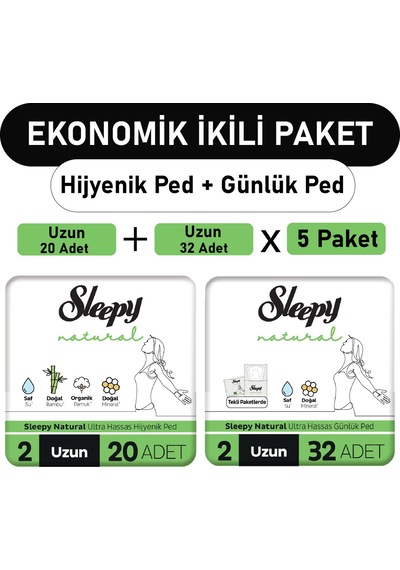 Sleepy Natural Ultra Ped Uzun 20'li + Uzun Günlük Ped 5 x 32'li