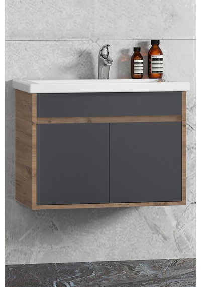 Çiğdem 80 Cm Atlantik Çam-antrasit Gri Mat Mdf Lavabolu Alt Dolap Antrasit - Atlantik Çam