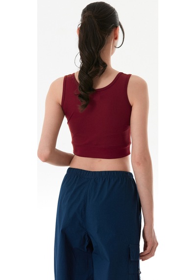 Fullamoda Yanları Şeritli Halter Yaka Büstiyer Bordo
