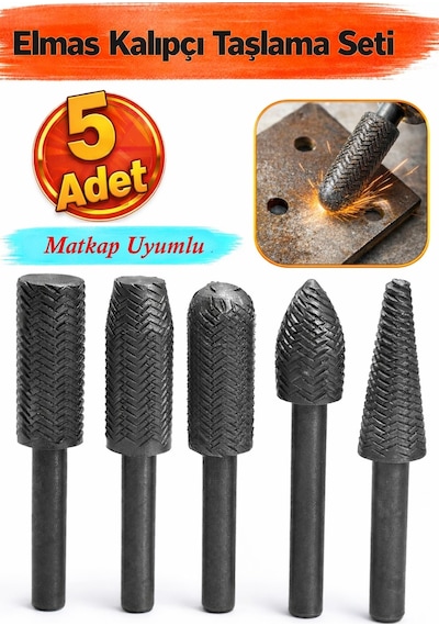 Freze Uç Törpü 5 Parça Kalıpçı Taşlama Seti Metal Demir Oyma Ve Zımparalama Ucu, Matkap Uyumlu