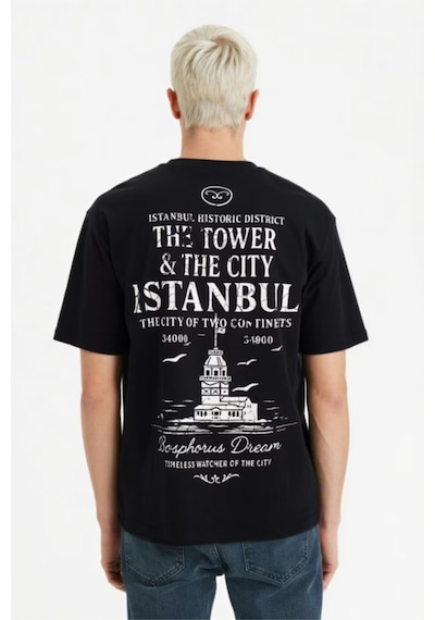 Defacto %100 Pamuk Boxy Fit Baskılı Tişört F8164ax26spbk81 Siyah-bk81