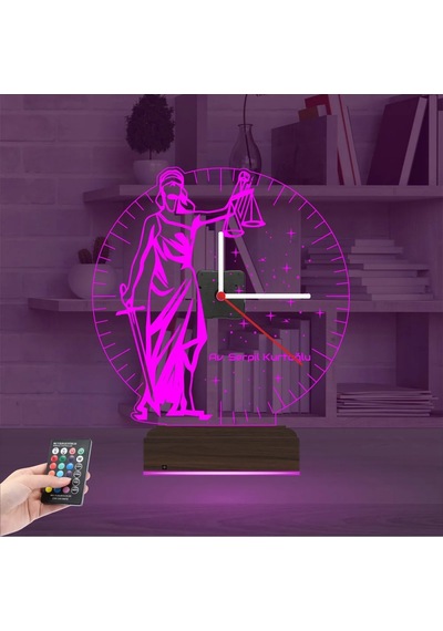 Luvivia Adalet Kadın Avukat Hediye Terazi Kişiye Özel Saatli 3d Lamba - Masa Gece Lambası Şeffaf