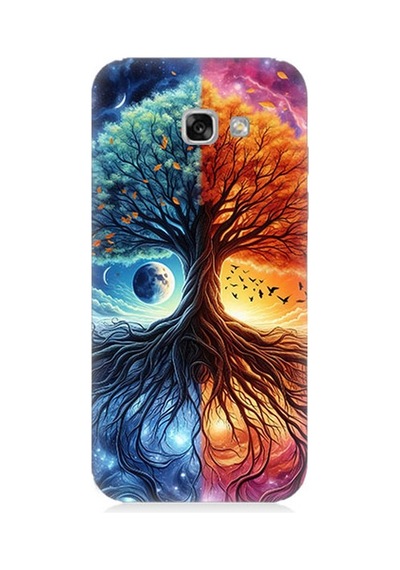Samsung Galaxy A3 2017 Uyumlu Hayat Ağacı Ve Gece Gündüz Desenli Silikon Kılıf Çok Renkli
