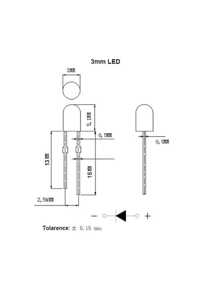 3v 3mm Şeffaf Mantar Led Yeşil 20adet