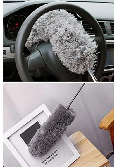 Mikrofiber Püsküllü Manyetik Anti-statik Toz Alma Mopu 210 Cm Teleskopik Uzayabilen Saplı Bükülebilir Başlıklı 40 Cm Püs