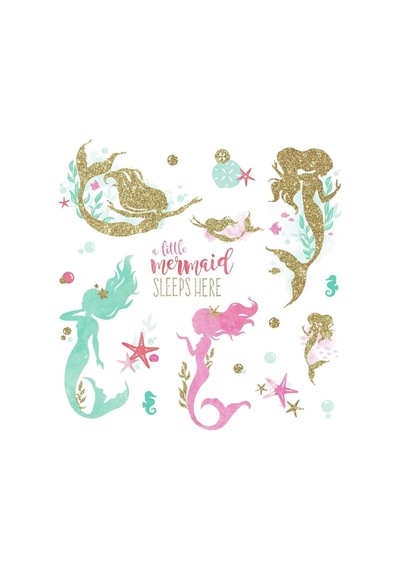 Rmk3562scs Mermaid Peel And Stick Duvar Çıkartmaları Glitter İle Çok Renkli