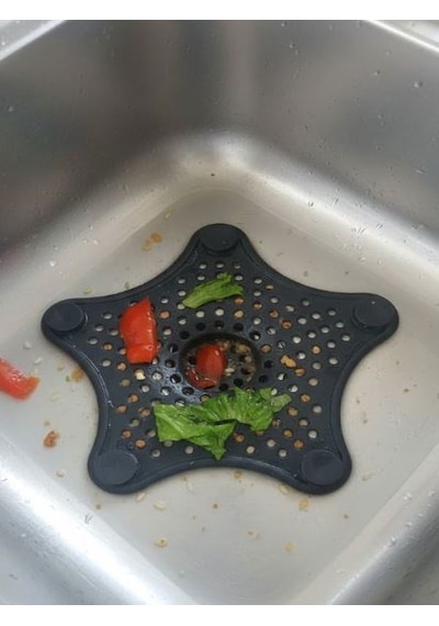 3 Adet Siyah Deniz Yıldızı Lavabo Süzgeci, Lavabo Tıkacı, Silikon Süzgeç Siyah