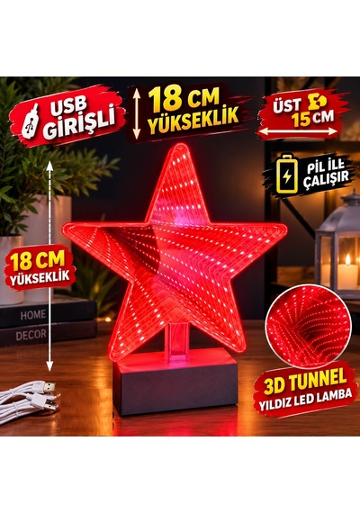 Yılbaşına Özel Kırmızı Yıldız Led Işık 3d Star Led Light Tunnel Lamp Yılbaşı Işıkları Noel Işıkları Diğer