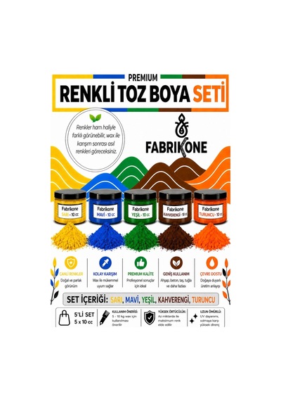 Toz Mum Boyası Seti 10 Cc 5'li Soya & Parafin Wax Için Sarı, Mavi, Yeşil, Kahverengi, Turuncu Bkfab5srmykht10g Karışık