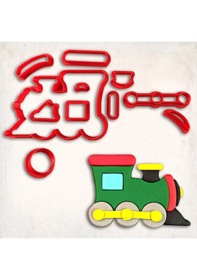 Tren Detay Kurabiye Kalıp Seti 9 Lu KIrmızı