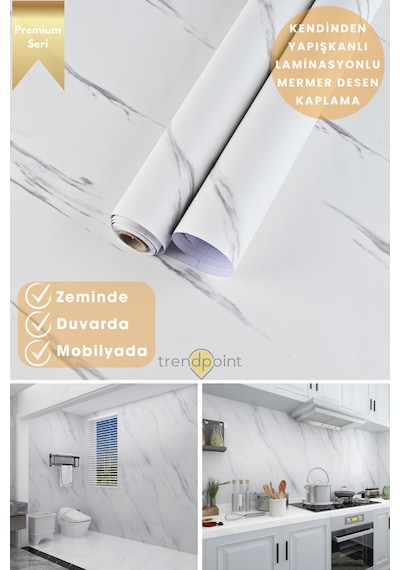 Trendpoint Kendinden Yapışkanlı Mermer Görünümlü 60cm 100cm Premium Zemin Duvar Kağıdı Dolap Kaplama 60 CM X 100 CM