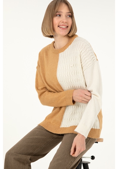 U.S. Polo Assn. Kadın Camel Melanj Bisiklet Yaka Kazak 50291624-VR122