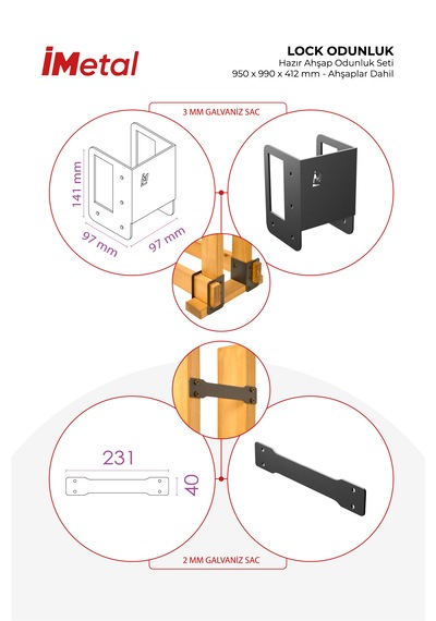 Lock Odunluk Hazır Ahşap Odunluk Seti950x990x412mm Ahşaplar Dahil