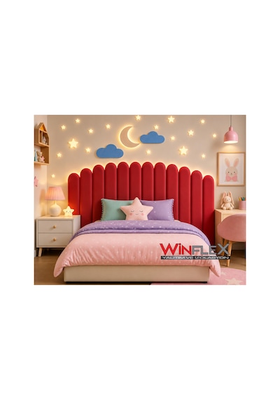 Winflex Yatak Başlık Ay Ve Bulut Set Dekorasyon Panel 180cm-kırmızı 180 CM