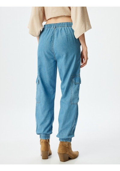 Koton Jogger Kargo Cepli Düğmeli Kot Pantolon Açık İndigo 4sal40023mw Açık İndigo