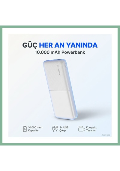 Bşkvirgo Snapmax -3009 Beyaz 10.000 Mah Powerbank 2x Usb Çıkışlı 1 Type-c Ve 1 Micro Girişli Bsk2026