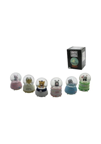 Büyük Boy - 10cm Pilli - Işıklı Müzikli Kar Küresi Cam Hayvan Figürlü - Desen Mix Renkli Herhangi Bi