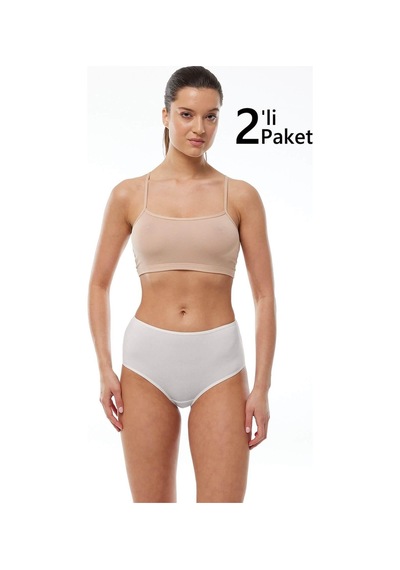 Malabadi 1030 2'li Paket Kadın Modal Yüksek Bel Battal Slip & Külot Ekru