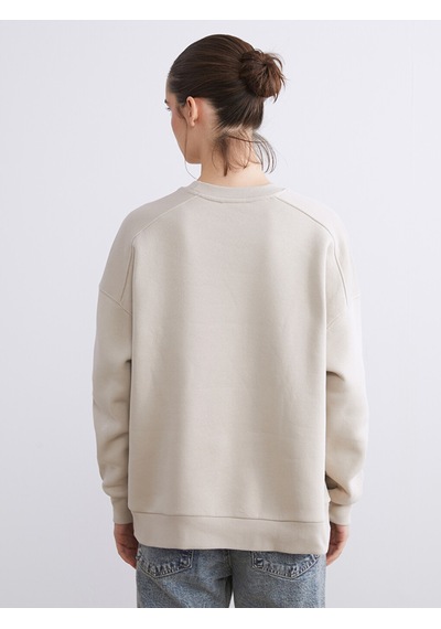 Lcw Vision Bej Baskılı Oversize Kadın Kalın Sweatshirt