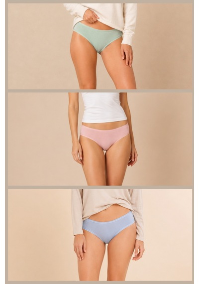 Loule Kadın 3'lü Modal Pamuklu Bikini Külot Pudra Yeşil Mavi Pudra - Yeşil - Mavi