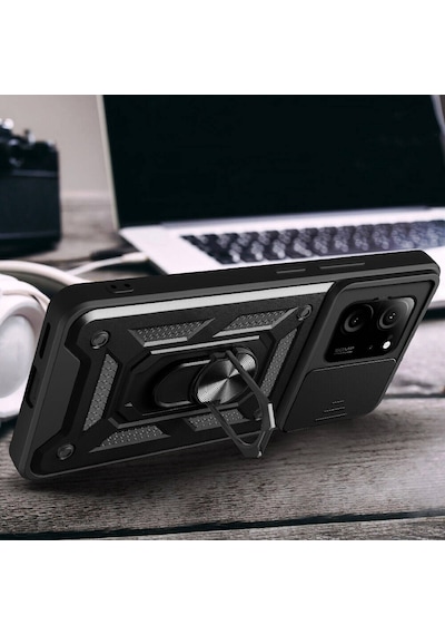 Xiaomi Mi 13t Kılıf Magnetik Standlı Kamera Korumalı Zore Sürgülü Vega Kapak Siyah