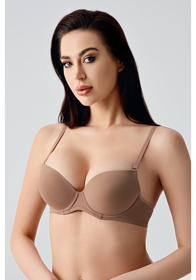 New Bra Kadın B Kap Desteksiz Basic Saten Görünümlü Sütyen Cappuccino 7025 Cappuccino