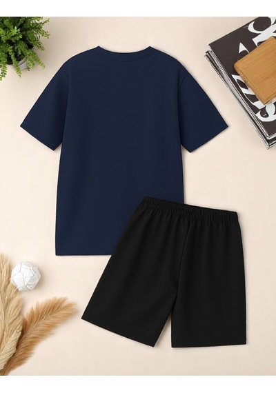 Uyguntarz Unisex Brooklyn Baskılı Tasarım Şort Takım Lacivert