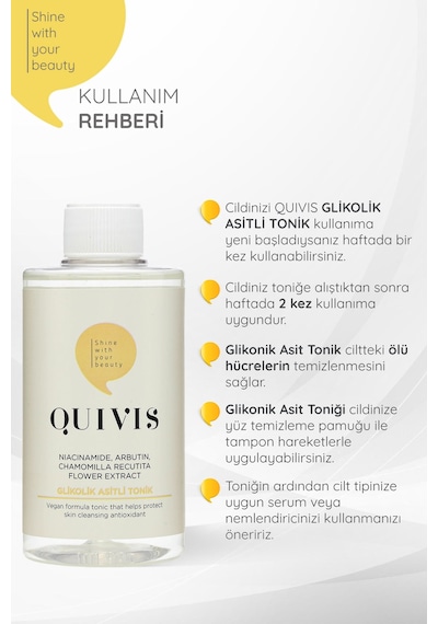 Quivis Gözenek Sıkılaştırıcı Aydınlatıcı Etkili Glikolik Asit Tonik 200 ML Quivis Gözenek Sıkılaştırıcı Aydınlatıcı Etkili Glikolik Asit Tonik 200 ML