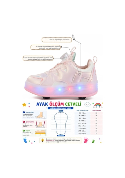 Kız Çocuk Beyaz Pudra Şarjlı Işıklı Akıllı Bağcıklı Tekerlekli Paten Ayakkabı Yung Beyaz-pudra