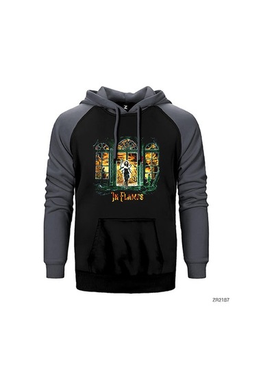 In Flames Witch Woman Gri Renk Reglan Kol Sweatshirt / Hoodie