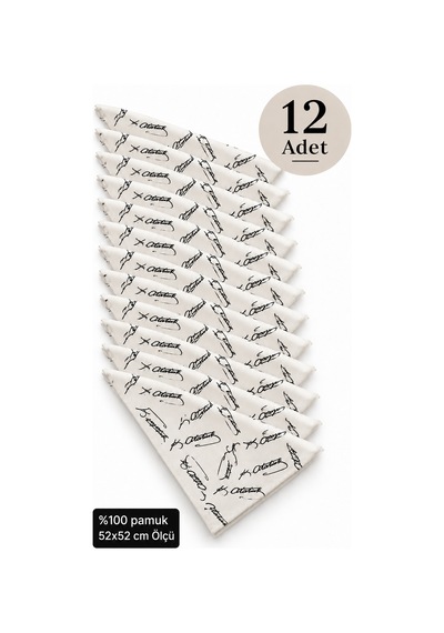 Herşeynota 12 Li Atatürk İmzalı Ekru 52x52 Cm %100 Pamuk Fular Bandana Seti Çok Renkli