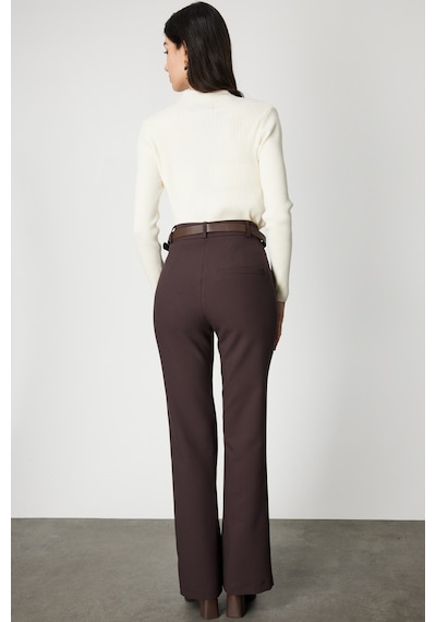 On Fashion On Beli Kemerli İspanyol Paça Pantolon Siyah