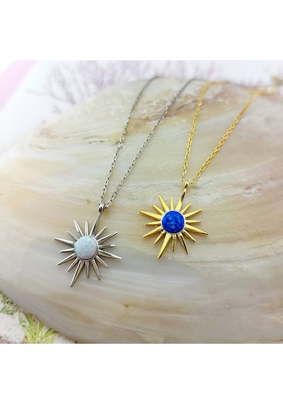 Vaoov 925 Ayar Gümüş Mavi Opal Taşlı Kutup Yıldızı Gold Kolye