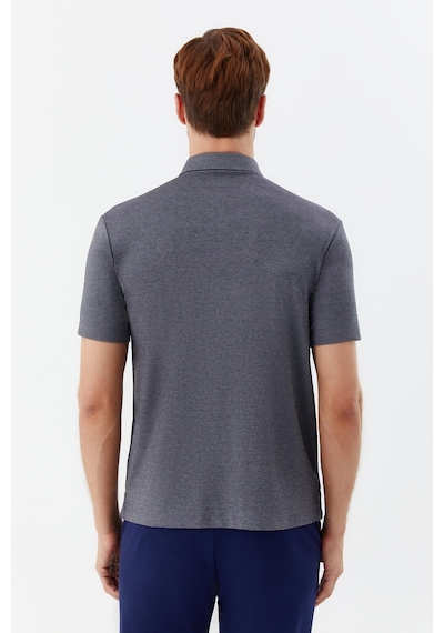 Sabri Özel Erkek Gri Dar Kesim Slim Fit Pamuklu Dokuma Düğmeli Polo Yaka Tişört Siyah