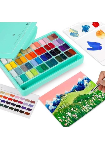 Hımı Twin Cup Gouache Set 48 Renk X 12 Gr Guaj Boya + 3 Fırça Green Case Karışık Renkli